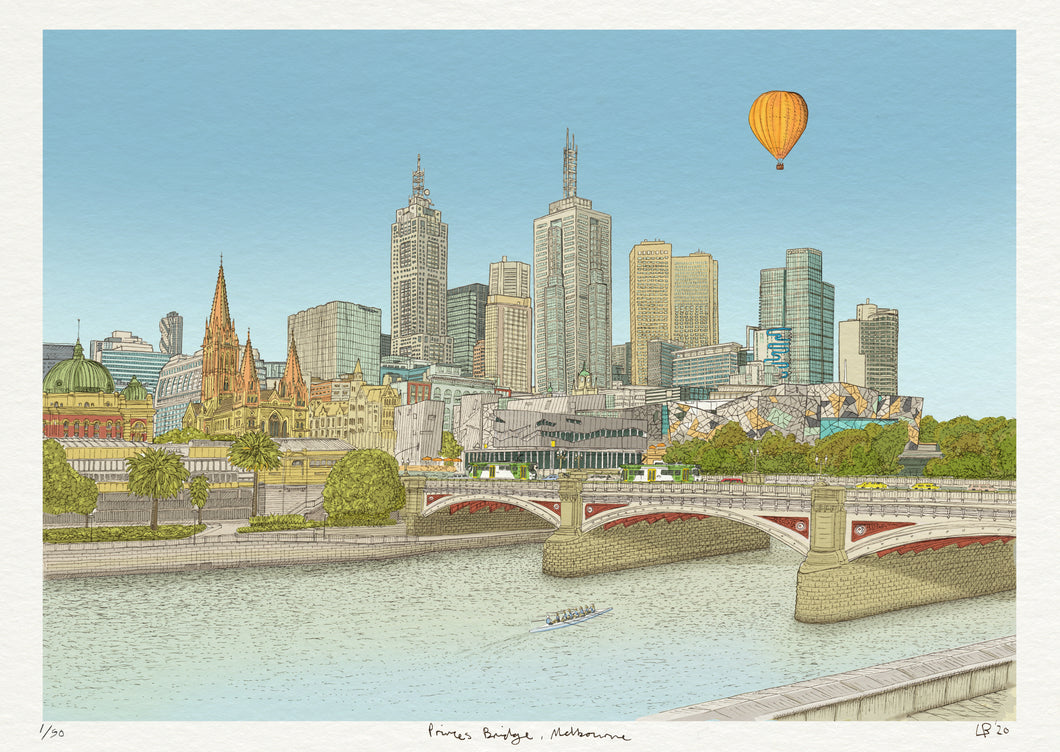 Melbourne Princes Bridge, Colour Print